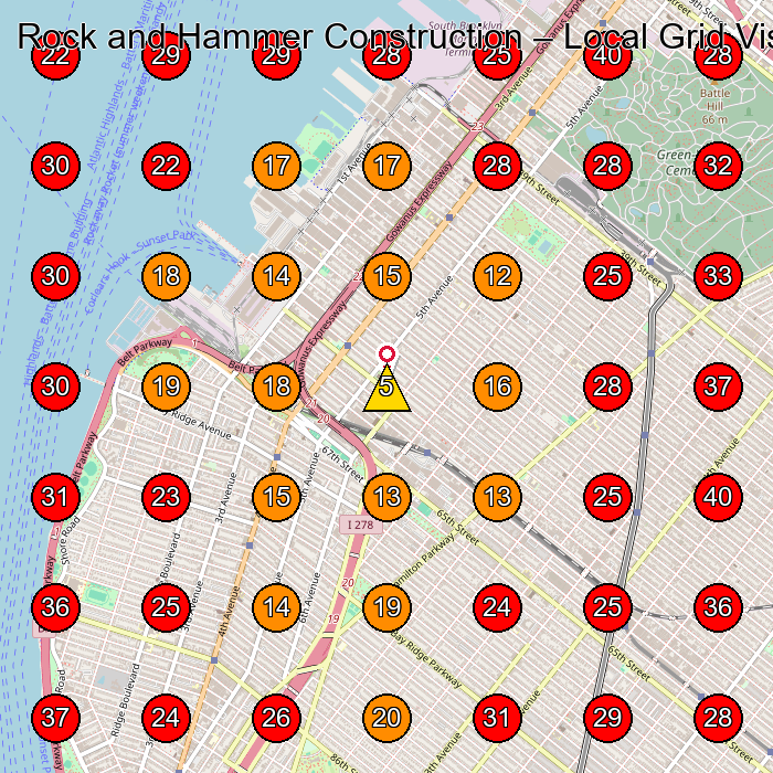 Rock and Hammer Construction GeoGrid visibility map for Construction Company in Brooklyn